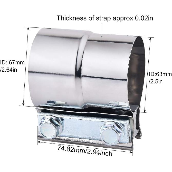 ZFBB2.5" Lap Joint Band Clamp Exhaust Clamps Pipe Repair Parts Stainless Steel