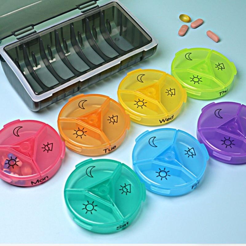 Weekly Medicine Box Black And 7 Colors 21 Compartments Good Sealing Portable 7 Day Medicine Storage Case