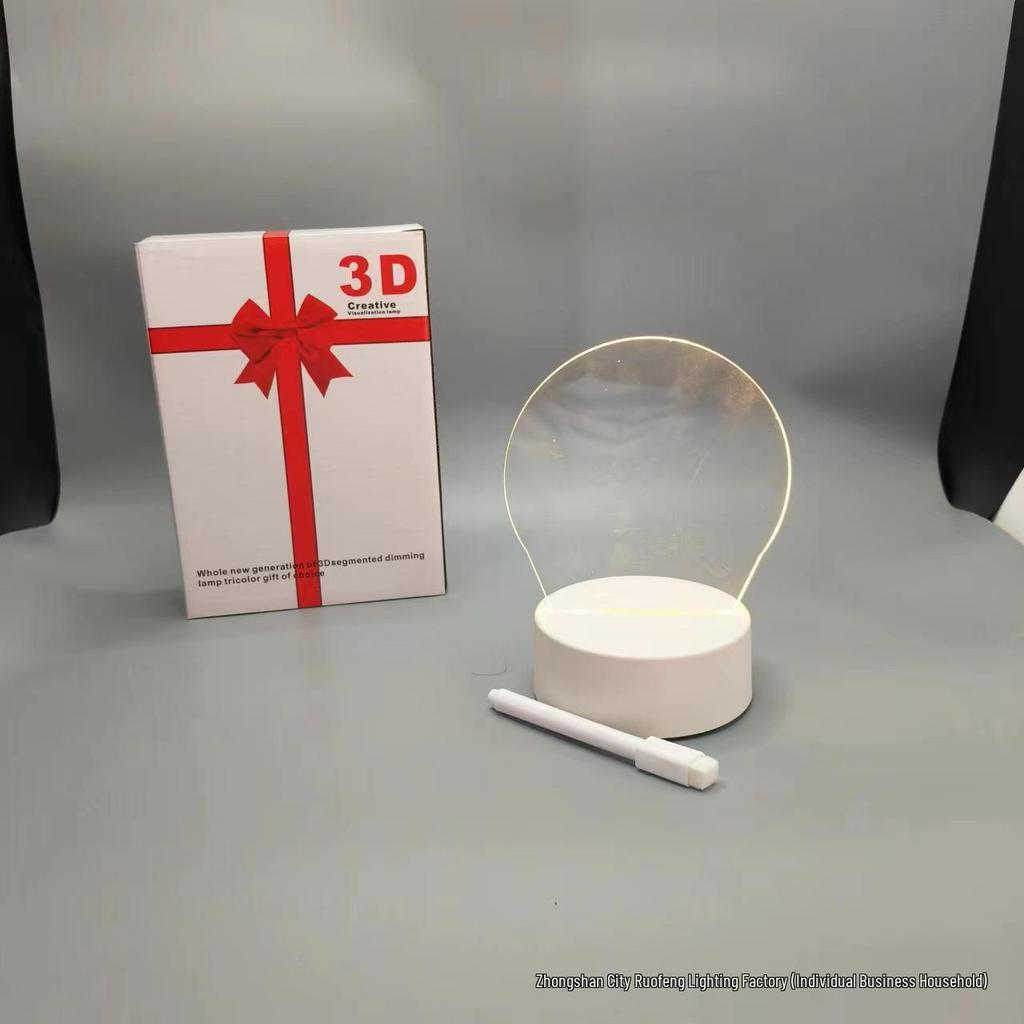 3D Night Light with Solid Wood Base - Erasable Luminous Acrylic Message Board