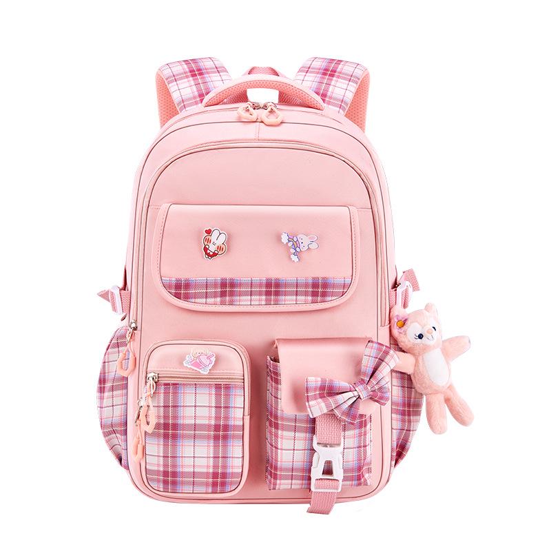 Plaid Waterproof Backpack for Girls: Lightweight, Large Capacity, Spine Protection, Perfect for Grades 1-6