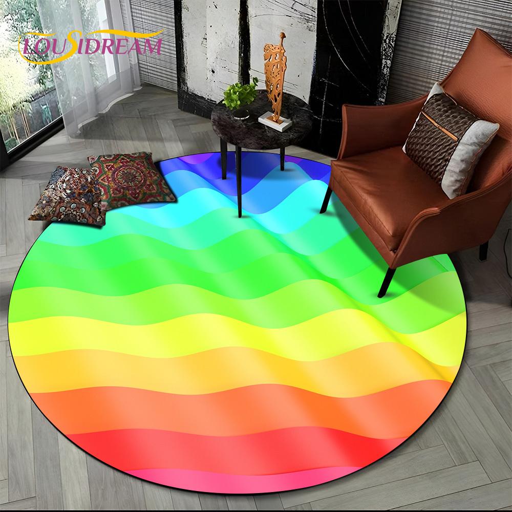 Colour Rainbow 3D Illusion Vision HD Cartoon Round Area Rug,Carpet Rug for Living Room Bedroom Sofa Playroom Decor,Non-slip Gift