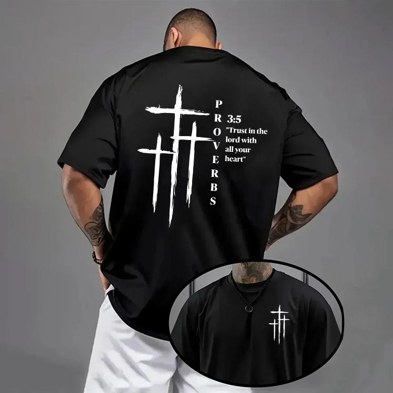 High Quality Cotton Cross Printed Tees Male Street Tshirt Men's T-shirt Summer Daily Casual Fashion O-neck Short Sleeve Top