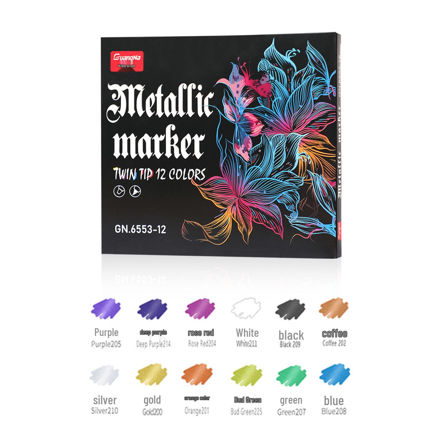 

Guang Na Metal Double-Ended Marker Pens - Sets of 12, 24, or 36 Colors for Cards, Handbooks, DIY Projects, Doodling, Painting, and Calligraphy