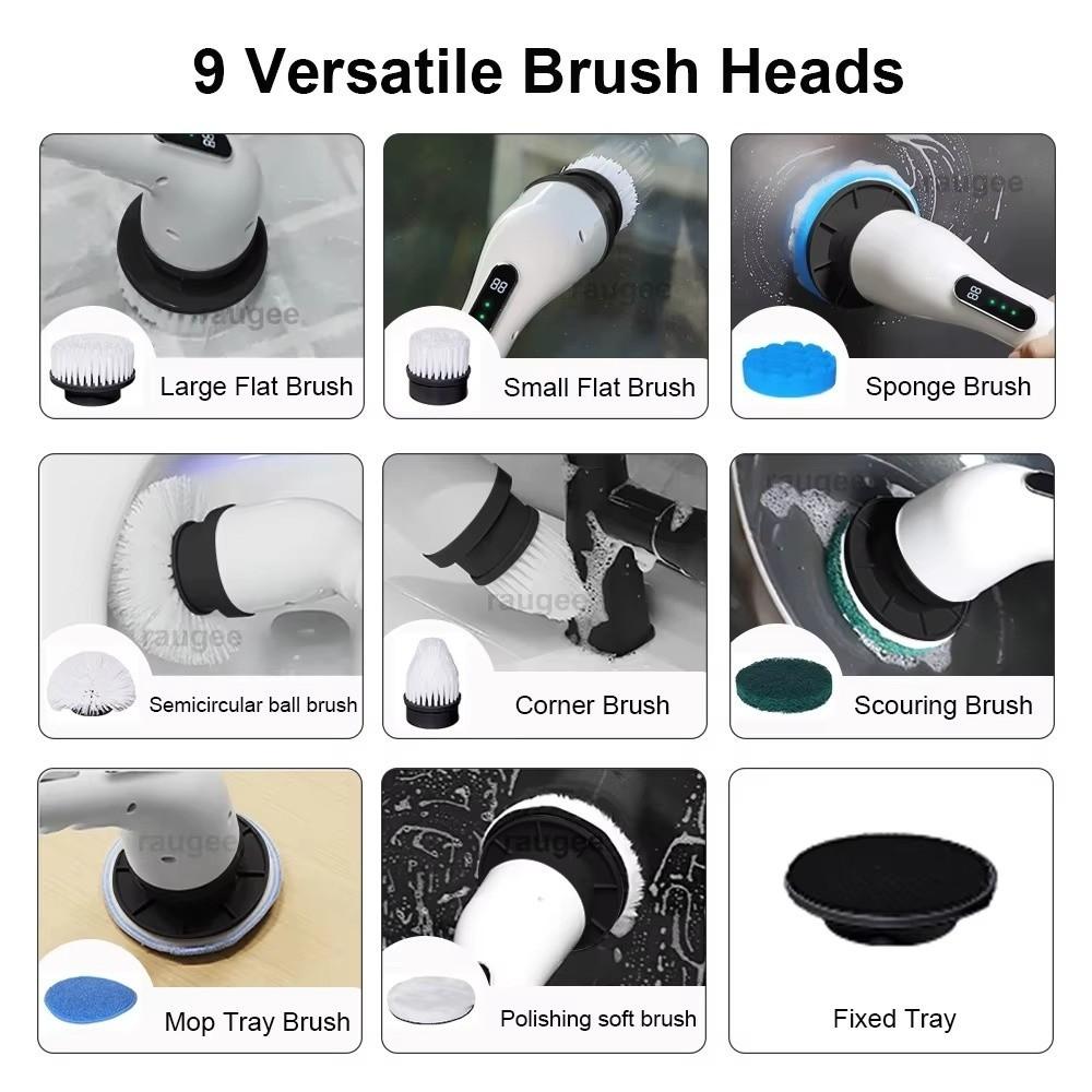 9-in-1 Electric Cleaning Brush Rechargeable Wireless Rotation Cleaning Machine Long Handle Multifunctional Rotary Scrubber