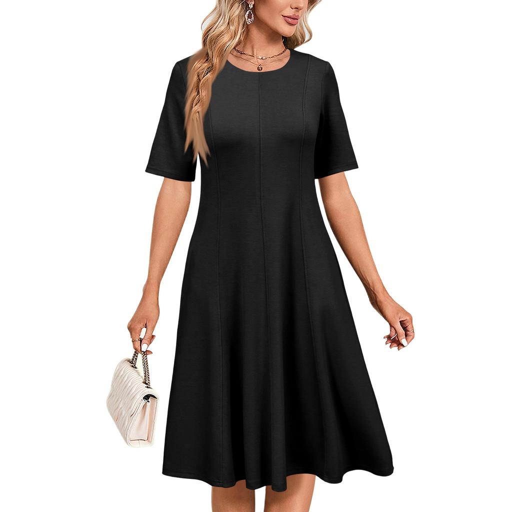 Women's Casual Elegant Short Sleeved Round Neck Dress
