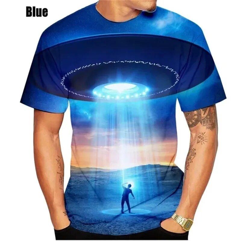 Summer Fashion New Men's Printed T-shirt Spaceship Round Neck Plus Size Men's Short Sleeve Plus Size Casual Sports Top