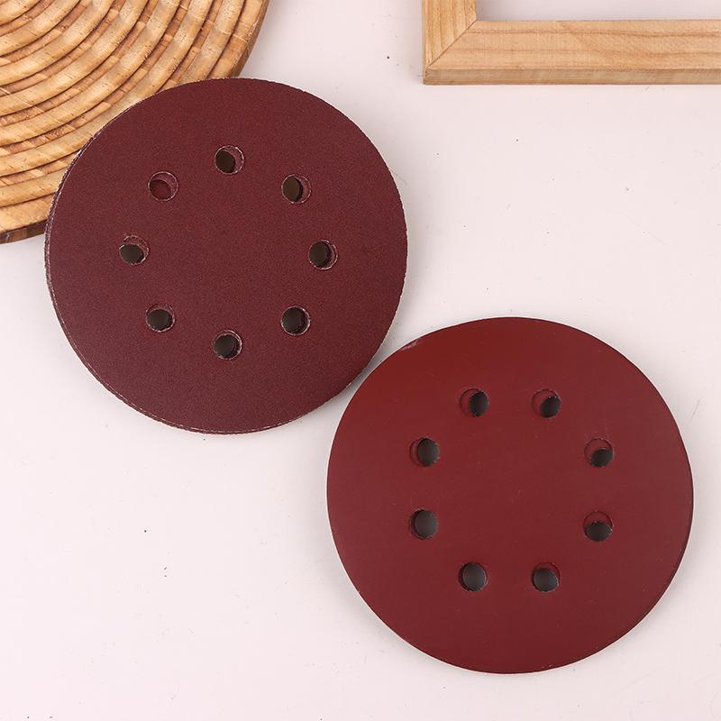 10Pcs 5 Inch 8-Hole Alumina Sanding Pad Sanding Sheet Polishing Sand Paper Sanding Discs Abrasive Polishing Tool For Metal Wood