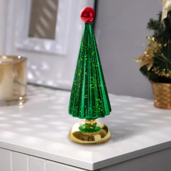 Glass Christmas Tree Small Tabletop Lighted Xmas Tree Figurine Battery Operated Mini