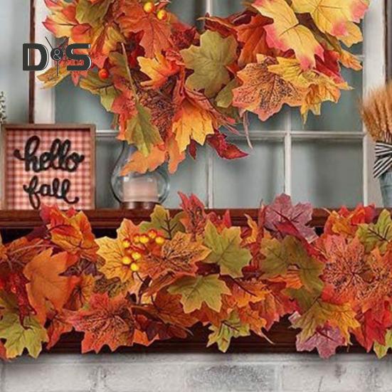 175CM Artificial Maple Leaf Garland Home Garden Indoor Outdoor Hanging Faux Plant Leaves Vine Halloween Fall Harvest Festival Decoration