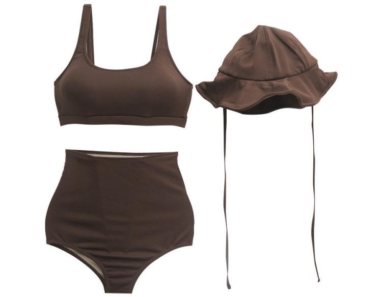 Korean Bikini Set: High-Waisted Swimwear with Sun Hat