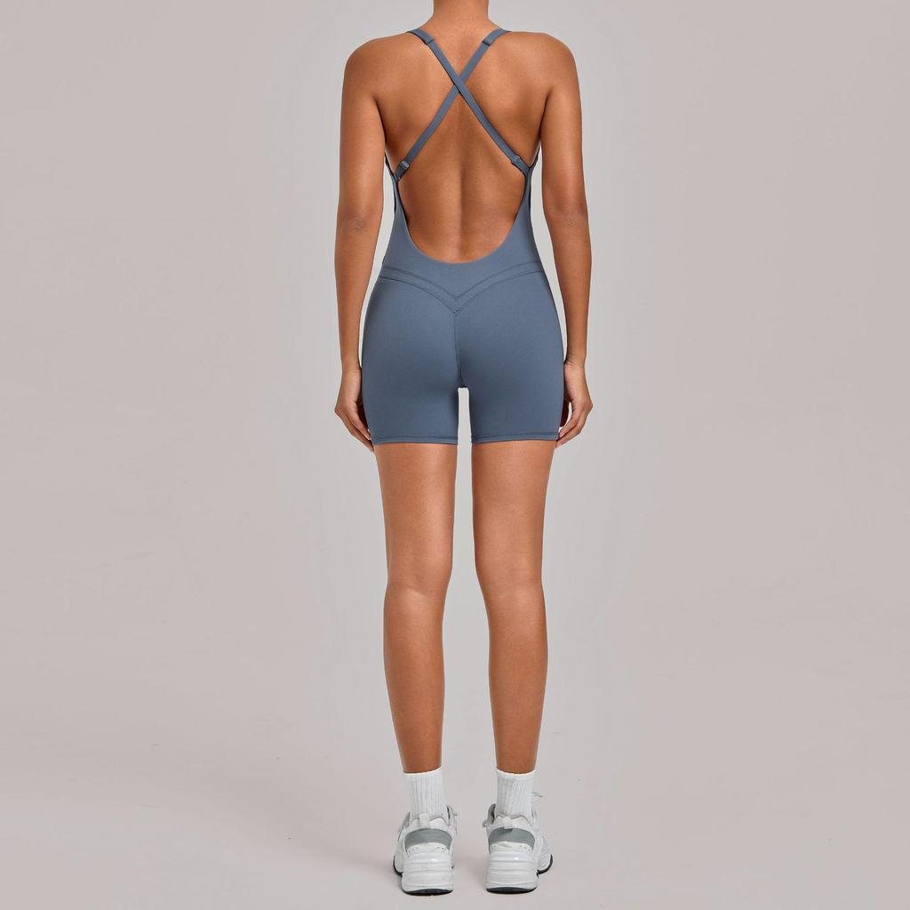 Nouveau Body de Sport Yoga Européen et Américain: Combinaison une pièce à dos croisé, ajustée, pour le fitness et la course à pied