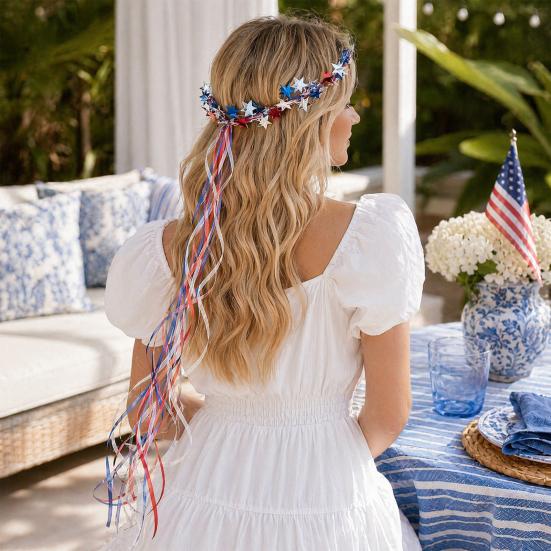 Glitter Star Headband, 4th of July Patriotic Party Celebration Tassel Headband, Women Masquerade Prom Festival Cocktail Hair Accessories