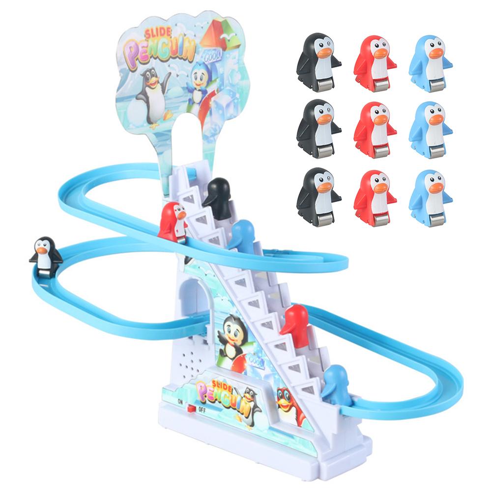 Kids Electric Climbing Stairs Toy DIY Small Penguin Dinosaur Rail Racing Track Music Roller Coaster Duck Toy For Baby Kids Gift