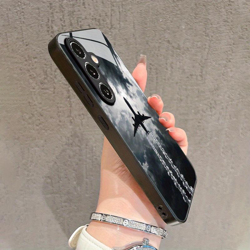 Fashion airplane pattern glass phone case suitable for Samsung Galaxy S26 S25 S24 S23 S22 S20 FE Ultra Plus anti fall back cover