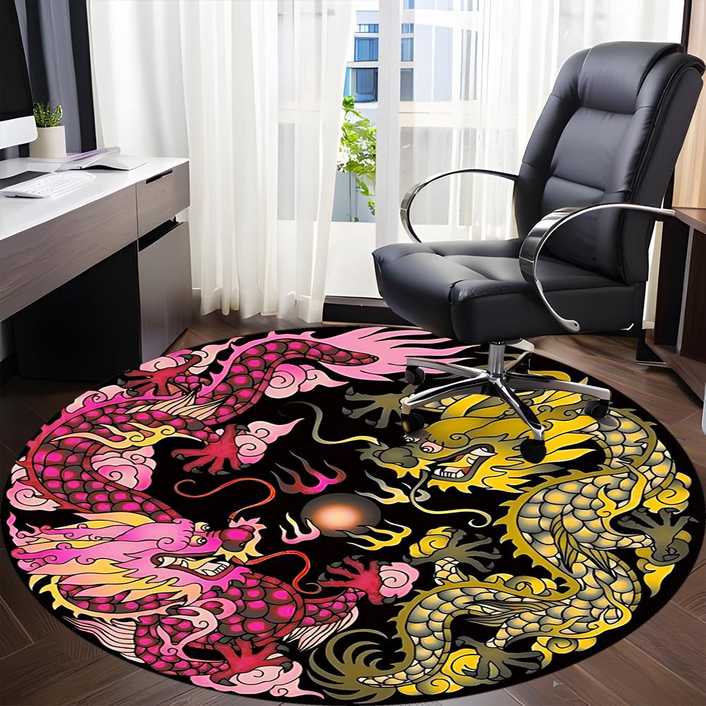 1pc Dragon Yin Yangrt Chair Carpet for Office, Round Non Slip Durable Large Size Office Carpet, Suitable for Office