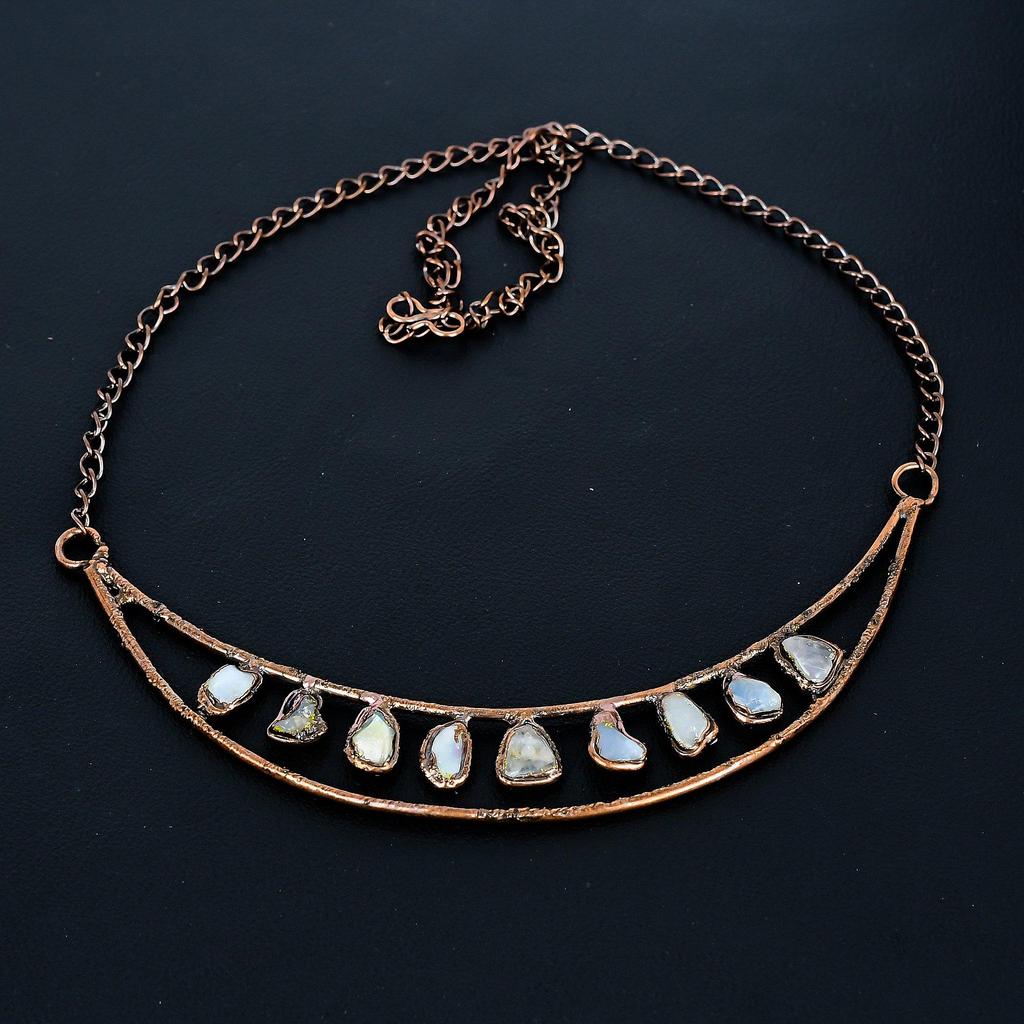 Rainbow Moonstone Necklace Gemstone Jewelry, Copper Electroformed Necklace, Adjustable Handmade Beautiful Jewelry Chain Necklace