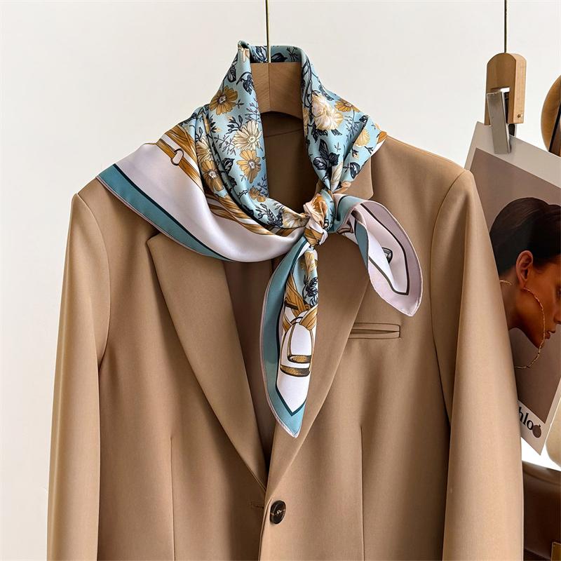 Luxury Brand Square Scarf Design Double Side Shawl Wrap 70cm Print Twill Silk Women Hijab Female Foulard Headband Bandana