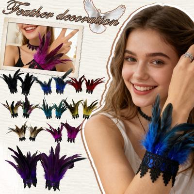 Pulseras de Plumas para Mujer, Brazaletes de Plumas Coloridos, Accesorios de Disfraz para Carnaval, Fiestas y Actuaciones Escénicas