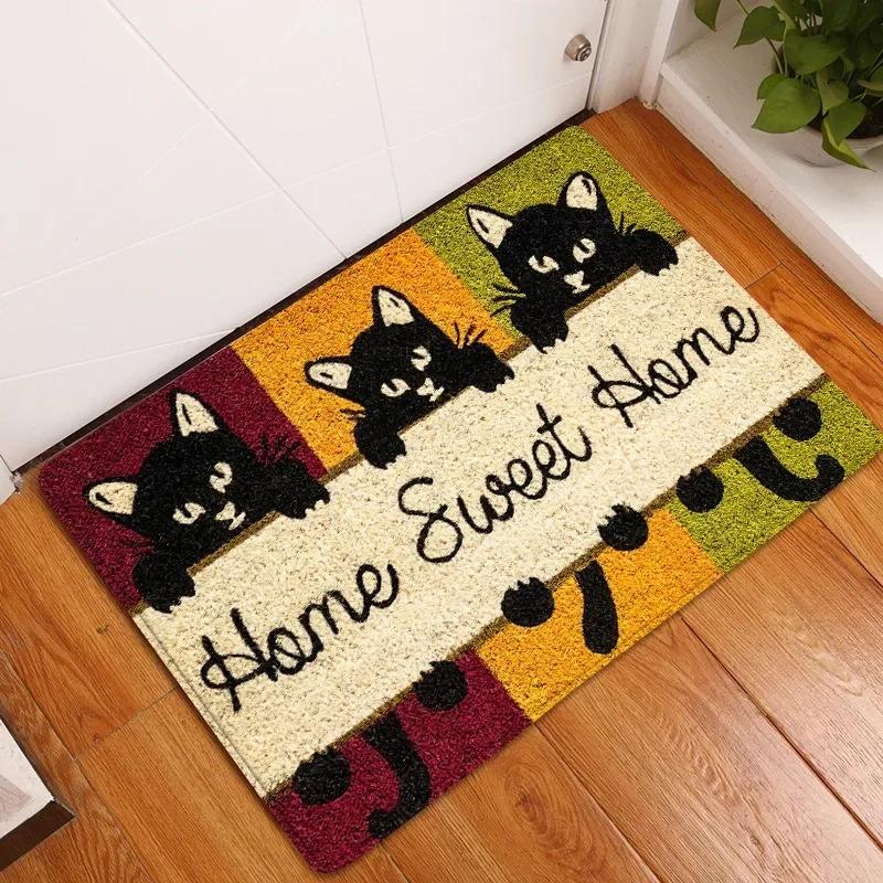 VIKAMA Cat Welcome Mat, Funny Hi Bye Print Doormat, Non-Slip Floor Rug for Indoor Outdoor Front Door Kitchen Bedroom Decor