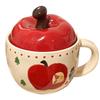 Apple Ceramic Mug with Lid & Spoon - Cute Office & Breakfast Cup, Perfect Birthday Gift for Women