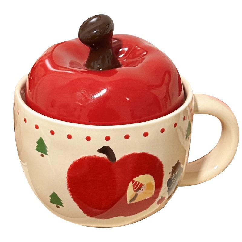 Apple Ceramic Mug with Lid & Spoon - Cute Office & Breakfast Cup, Perfect Birthday Gift for Women
