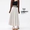 Apricot Pleated A-Line Midi Skirt for Women - High Waist, School Style, Spring/Summer/Autumn 2026 Collection