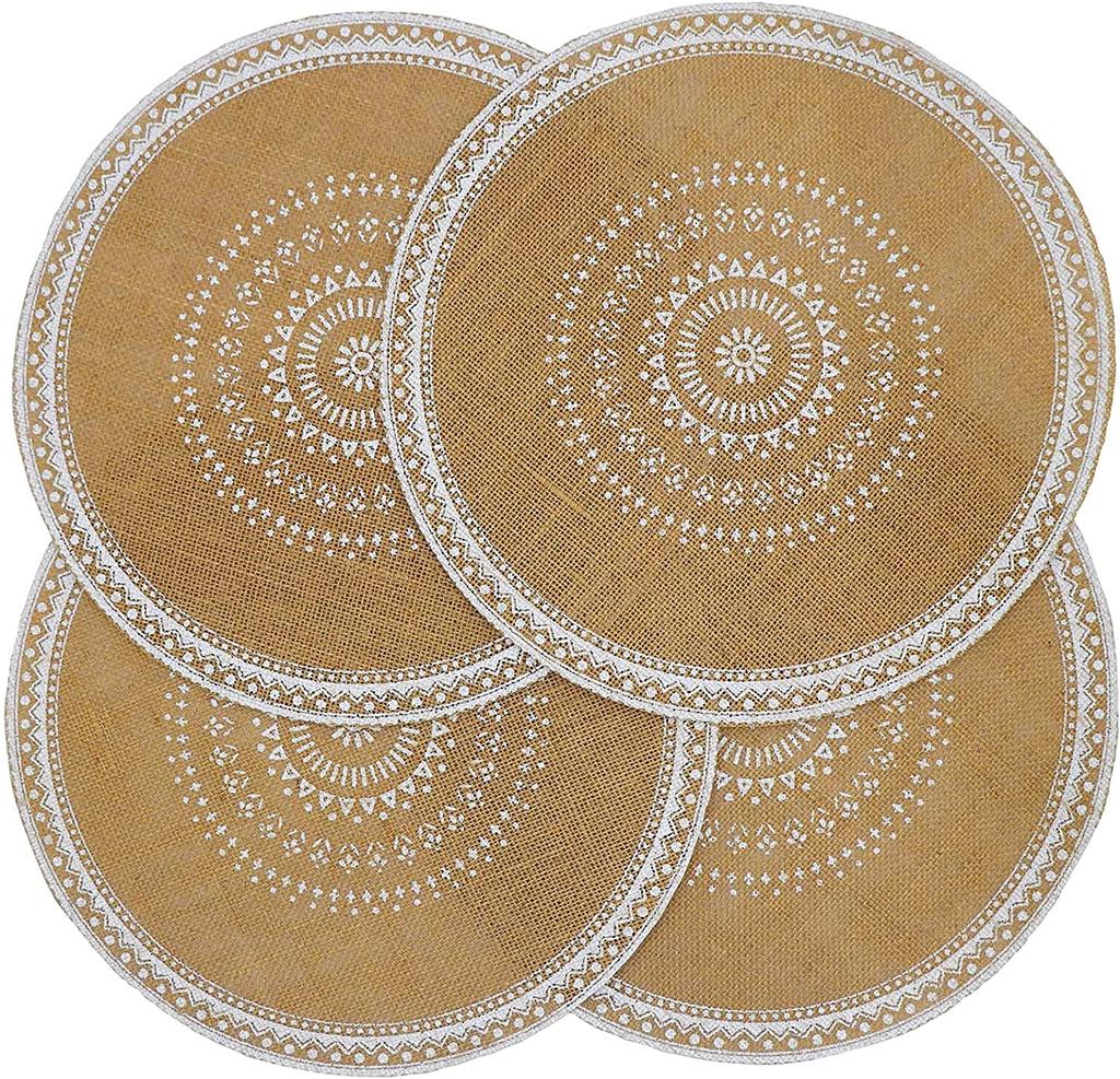 Boho Round Placemats Set of 4 Dining Brown Modern Dinner Braided Beige Table and Fall Circle Runner Kitchen Plate Mats for Home