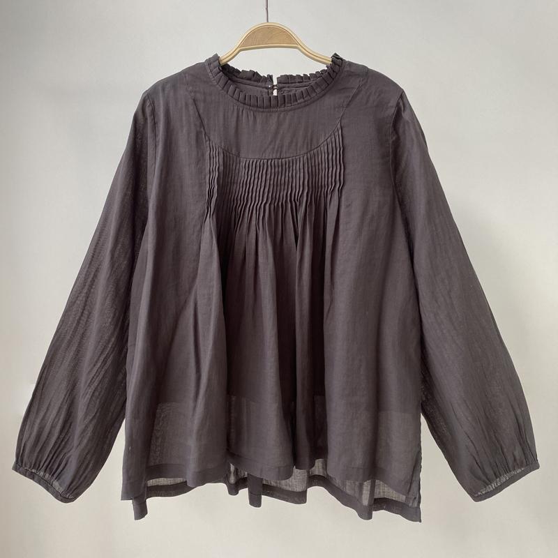 

Johnature весенние рубашки рами винтажные корейские рюшами двойной кружевной воротник-стойка пуловер свободные нерегулярные женские блузки One Size темно серый