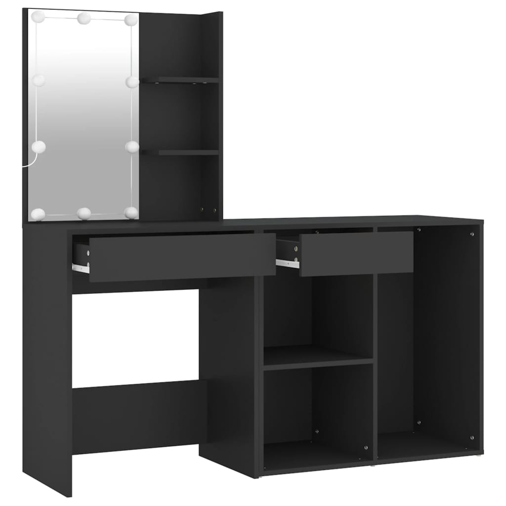 LED Vanity Table with Cabinet Black Wood Based Material