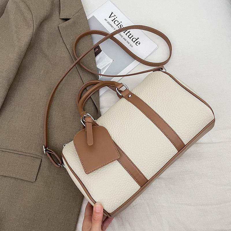 Retro Handbag Bag Women's New Fashion Contrasting Color Bowling Bag Simple Casual Shoulder Messenger Bag