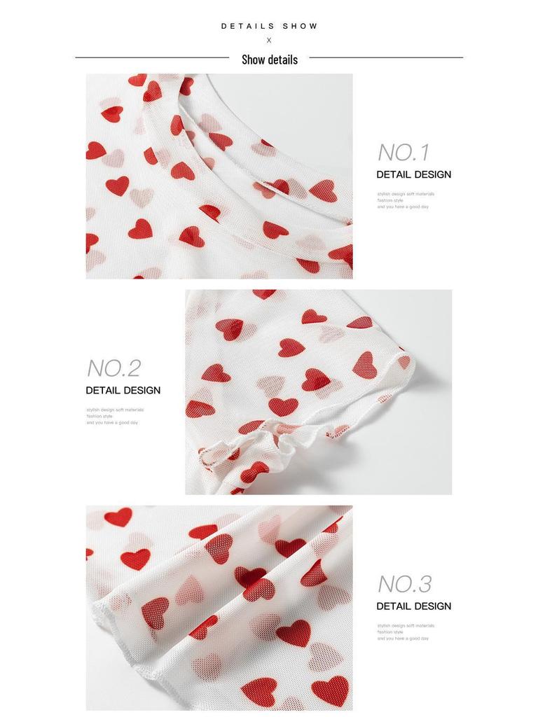 Shi Ying EU Size Women's Valentine's Heart Pattern Semi-High Neck 3/4 Sleeve Top