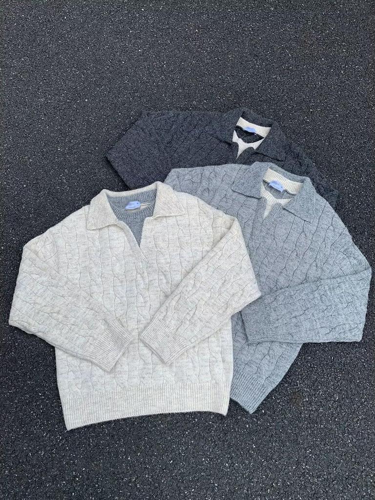 2025 Autumn/Winter Men's Retro Solid Knitwear: Two-Piece Lapel Top