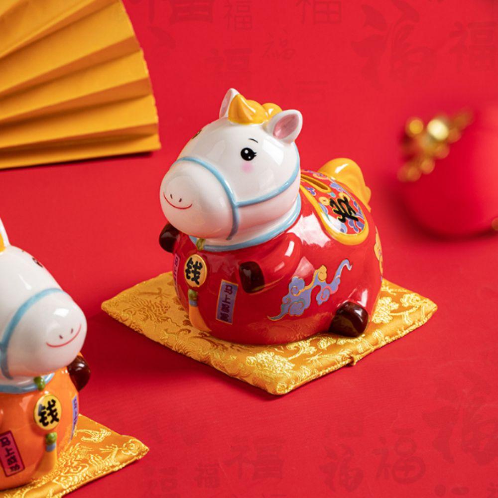 Ceramic Material Ceramic Horse Ornaments Horse Design Figurine Style Ceramic Zodiac Horse Zodiac Theme Piggy Bank Function