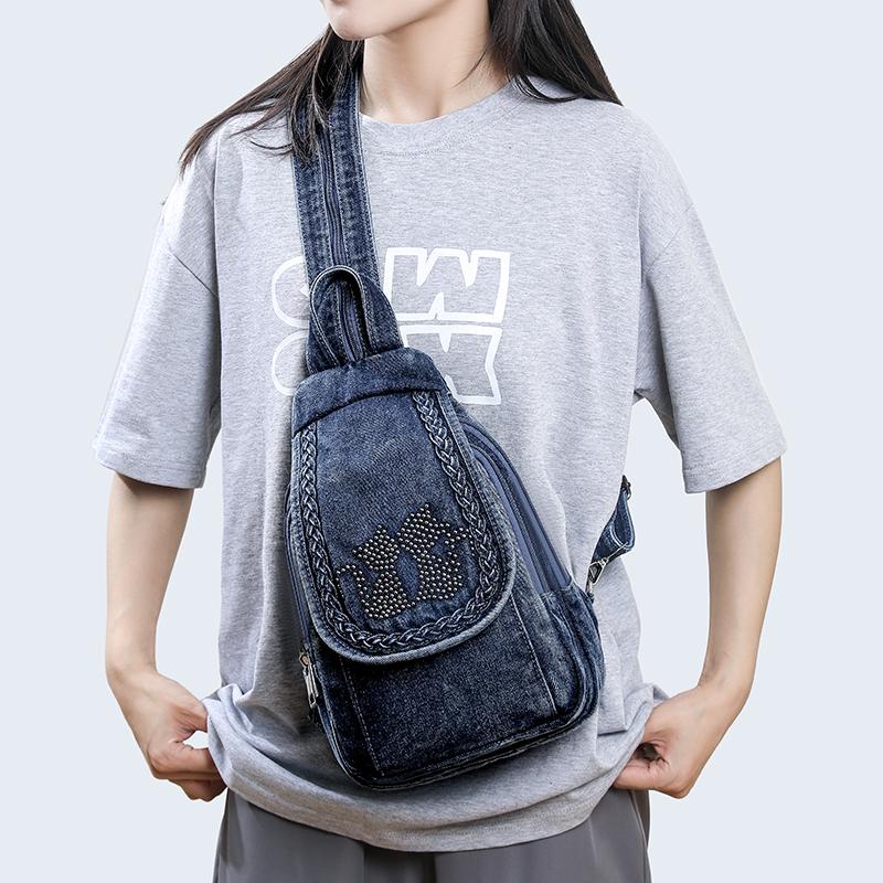 Zaino Borsa a Tracolla da Donna Borsa da Petto Multiuso Zaino in Denim All-match