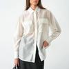 Women S Long Sleeve Lapel Sheer Tencel Blend Shirt For Commute