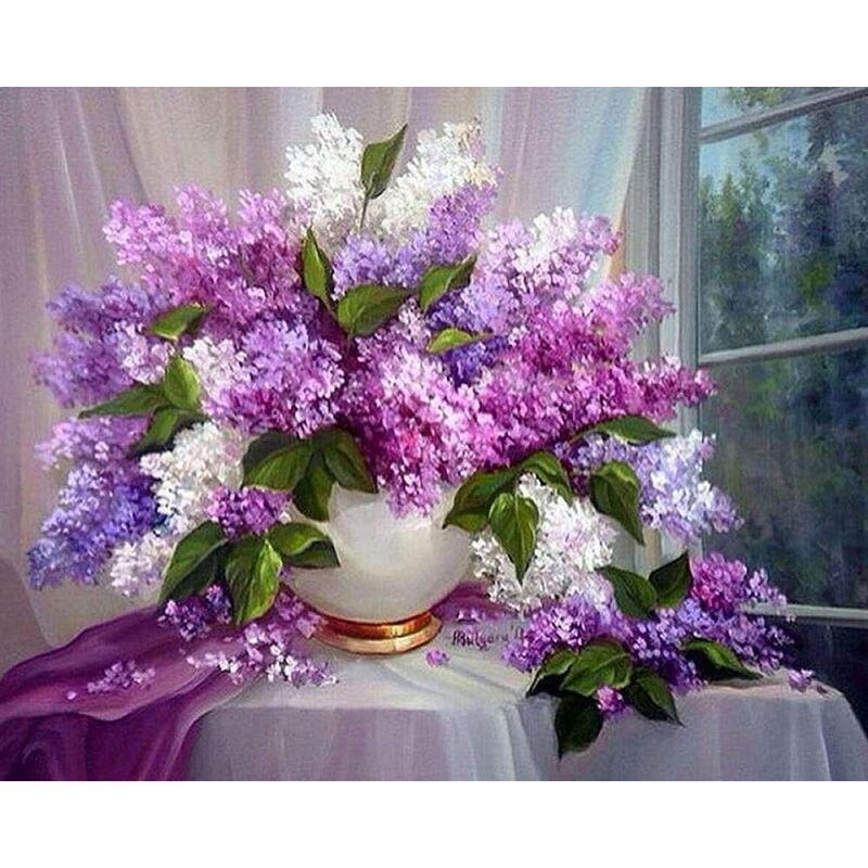Diamond Painting Flowers Full Drill Round Diamond Embroidery Purple Lavender Picture Of Rhinestones Home Decor