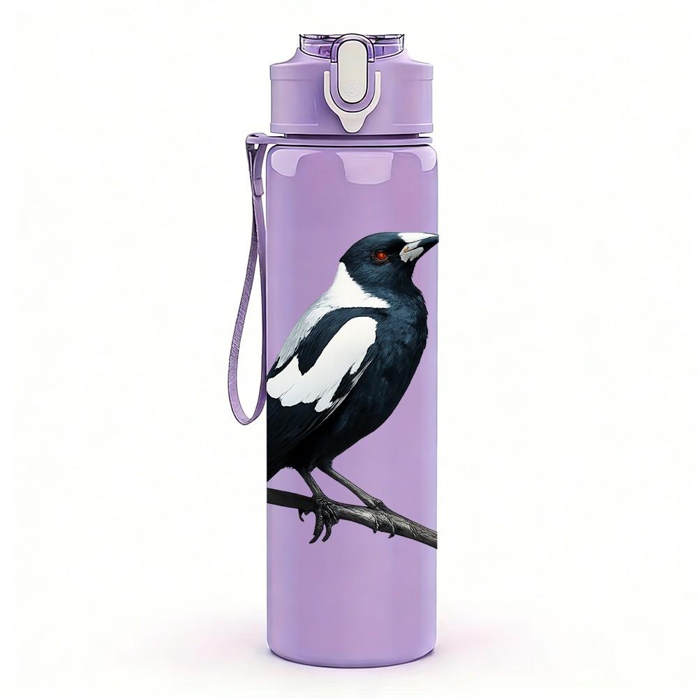 1PC Black Magpie Bird Illustration 750ml Color Plastic Sports Water Bottle Leakproof Flip Straw Lid Suitable for Sports Office Home Use