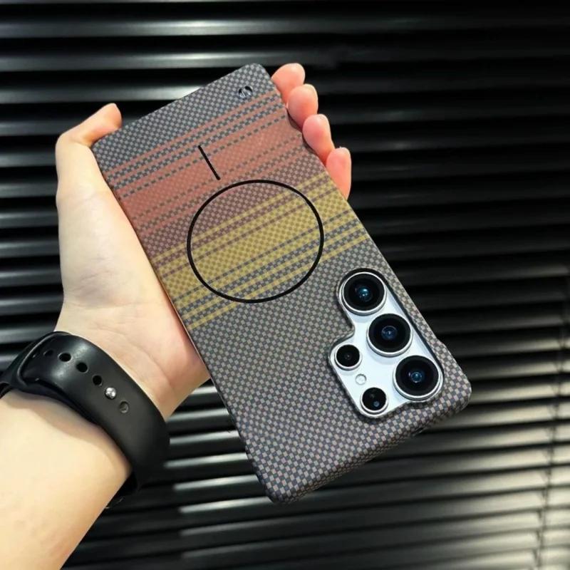 

Ultra Thin Carbon Fiber Magsafe Wireless Charge Case for Samsung S25 S24 S23 Ultra Plus Frameless Kevlar Texture Hard PC Cover PC&Galaxy S23