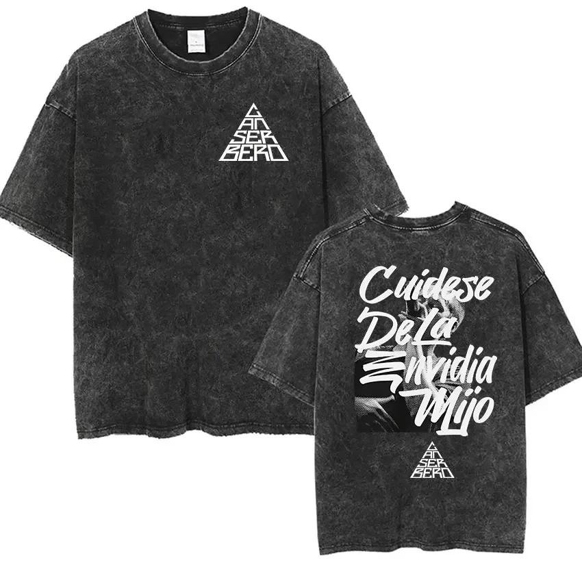Vintage Washed Canserbero Logo 2025 Merch T Shirts Rap Gothic Style Hip Hop Short Sleeve Tshirt Men Women Casual Oversized Tees