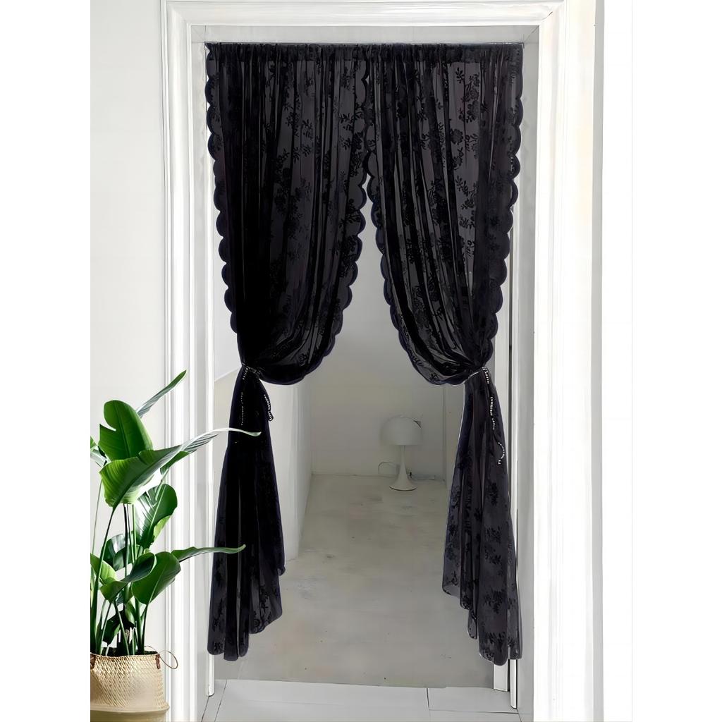 1pc White Flower Embroidery Single Panel Sheer Curtain, Romantic Blackout Curtains for Bedroom and Living Room