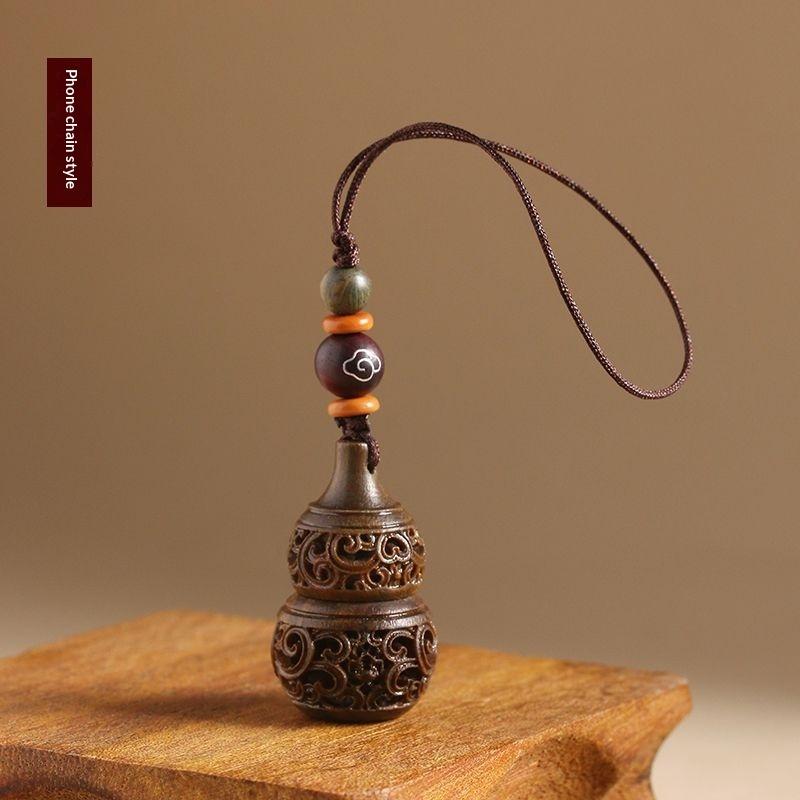 

1Pcs Men S Female Birth Year Hanging Ornaments Natural Green Sandalwood Hollow Gourd Car Key Ring Pendant A1