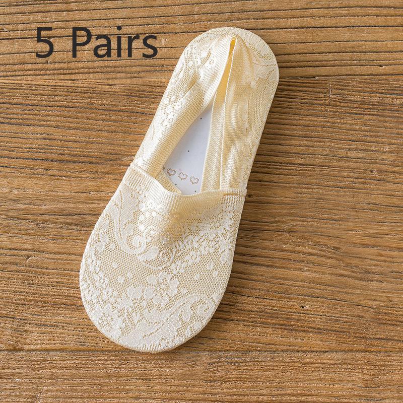 

5 пар женских летних тонких носков с мелкой окантовкой и сетчатым кружевом, дышащих и невидимых 5 Pairs телесный