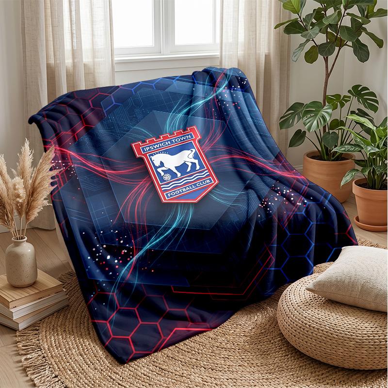 Coperta in Flanella con Stampa Calcio Ipswich Town, Coperta Morbida Calda Leggera per Divano Letto Campeggio