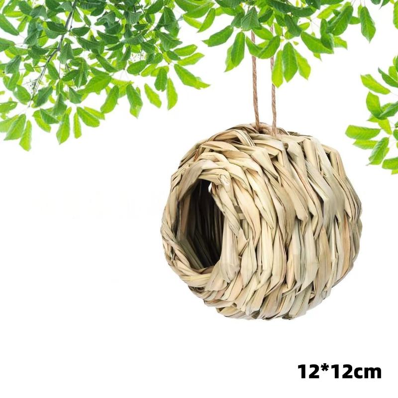 

1Pc Outdoor Natural Grass Bird House Handmade Weaved Hummingbird Cage Nest Shelter for Garden Balcony Bedroom Decoration