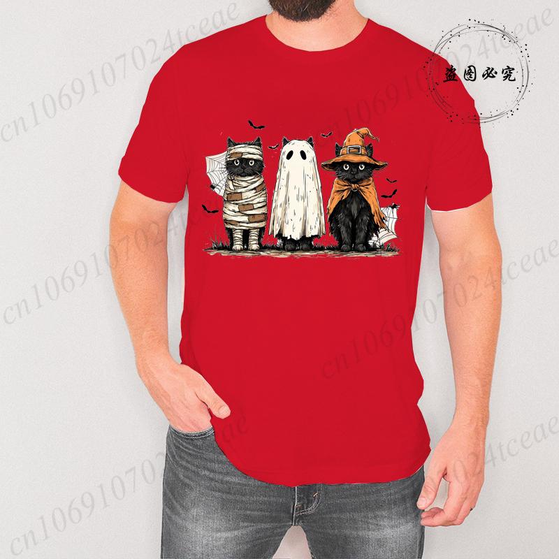 Mens TShirts Black Cat Pumpkin Print TShirt Funny Retro Halloween Graphic Tees for Men Women Clothes Tops Short Sleeve Shirts