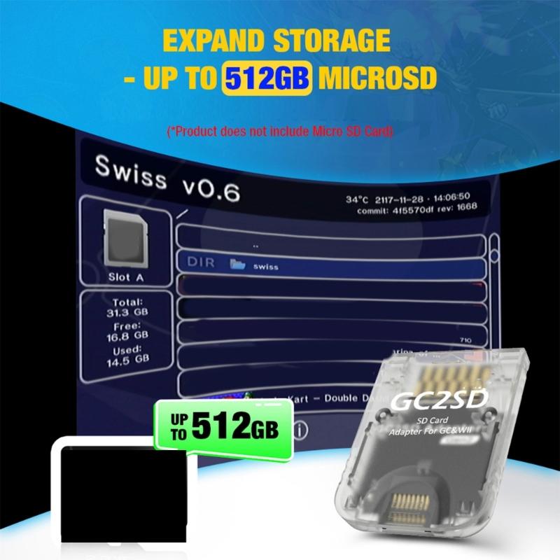 Transparent TF Card Reader for GC2SD Gen2 TF Card Adapter Game Memory Card Adapter Enhances Gaming Experience