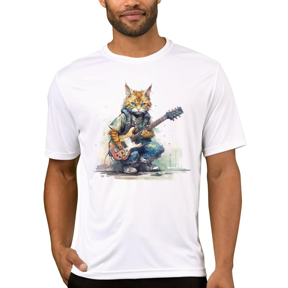 TEEHUB Vintage 3D Cat Play Guitar Men T-Shirt Fashion Streetwear Short Sleeve T Shirts Hipster Music Tee Cool Tops
