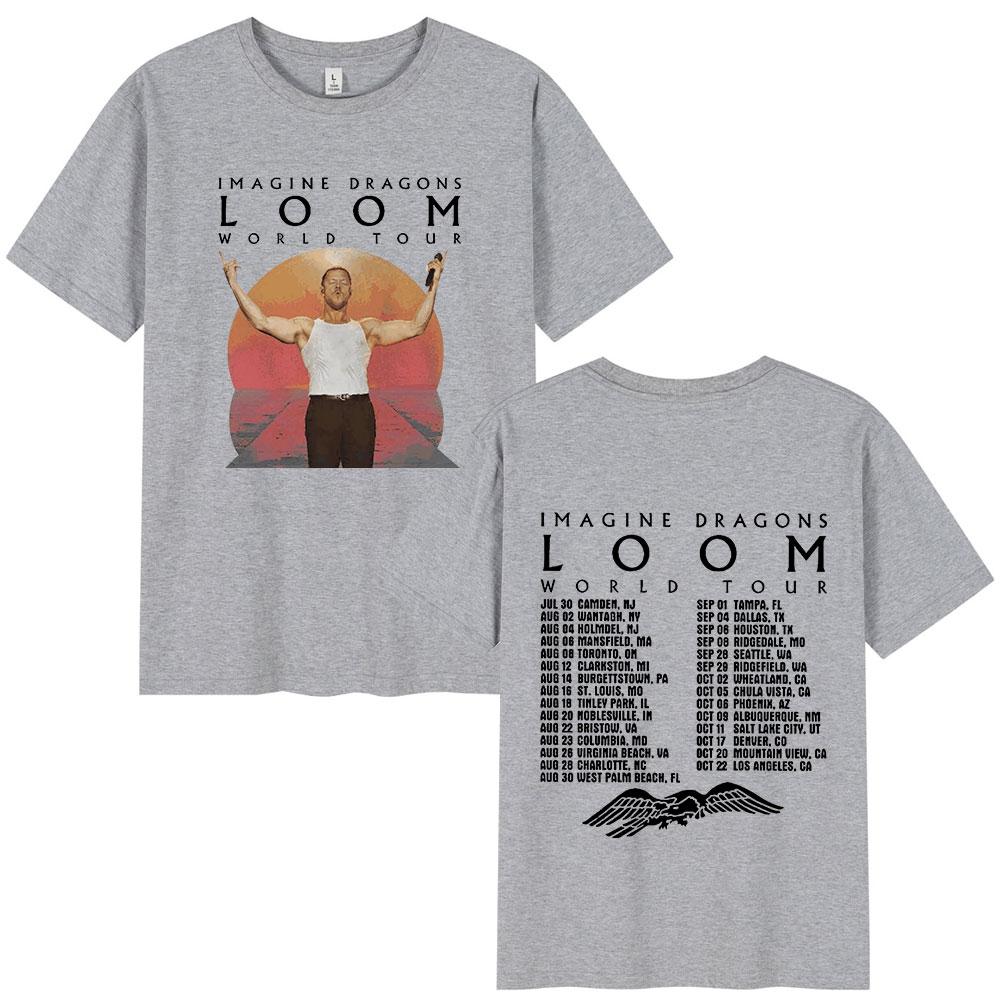 Rock Band Imagine Dragons Loom World Tour T Shirt Hip Hop Street Style T-shirt Men's Women Clothing Cotton Short Sleeve T-shirts