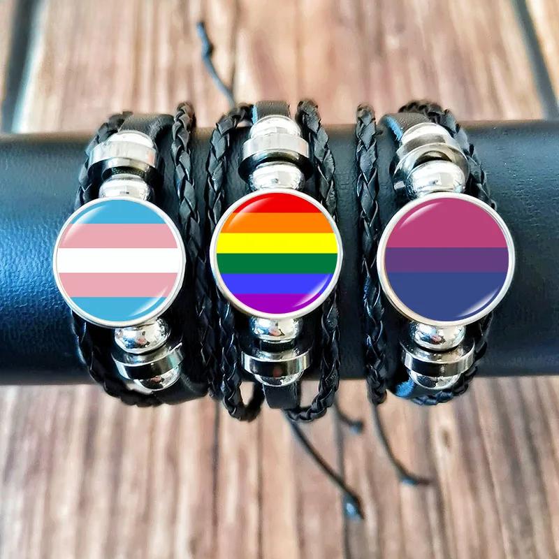 Bracelet Rainbow Flag Glass Photo Women Transgender Symbol Handmade Leather Bracelet Gift Jewelry