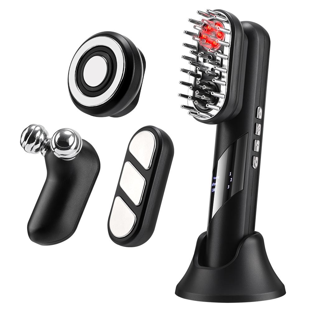 4 In 1 Electric Scalp Massage Comb EMS Scalp Vibration Heating Massage Machine Skin Lifting & Firming V-Face Facial Eye Massager